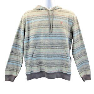 HANG TEN Baja Hoodie Pullover Mens M Blue & Gray Striped Knit Surfer Pocket